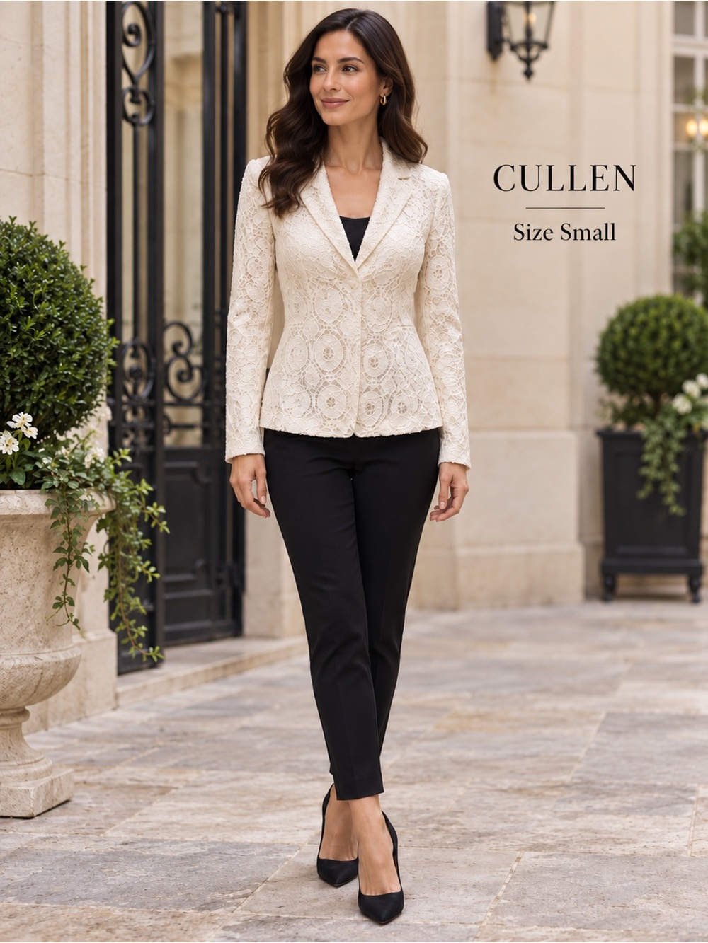Cullen Ivory Floral Lace Blazer Hidden Snap Closure Size Small